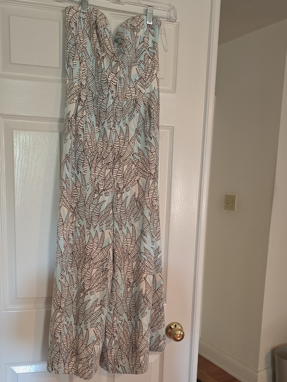 H&M Light Blue and Brown Strapless Wide-Leg Jumpsuit